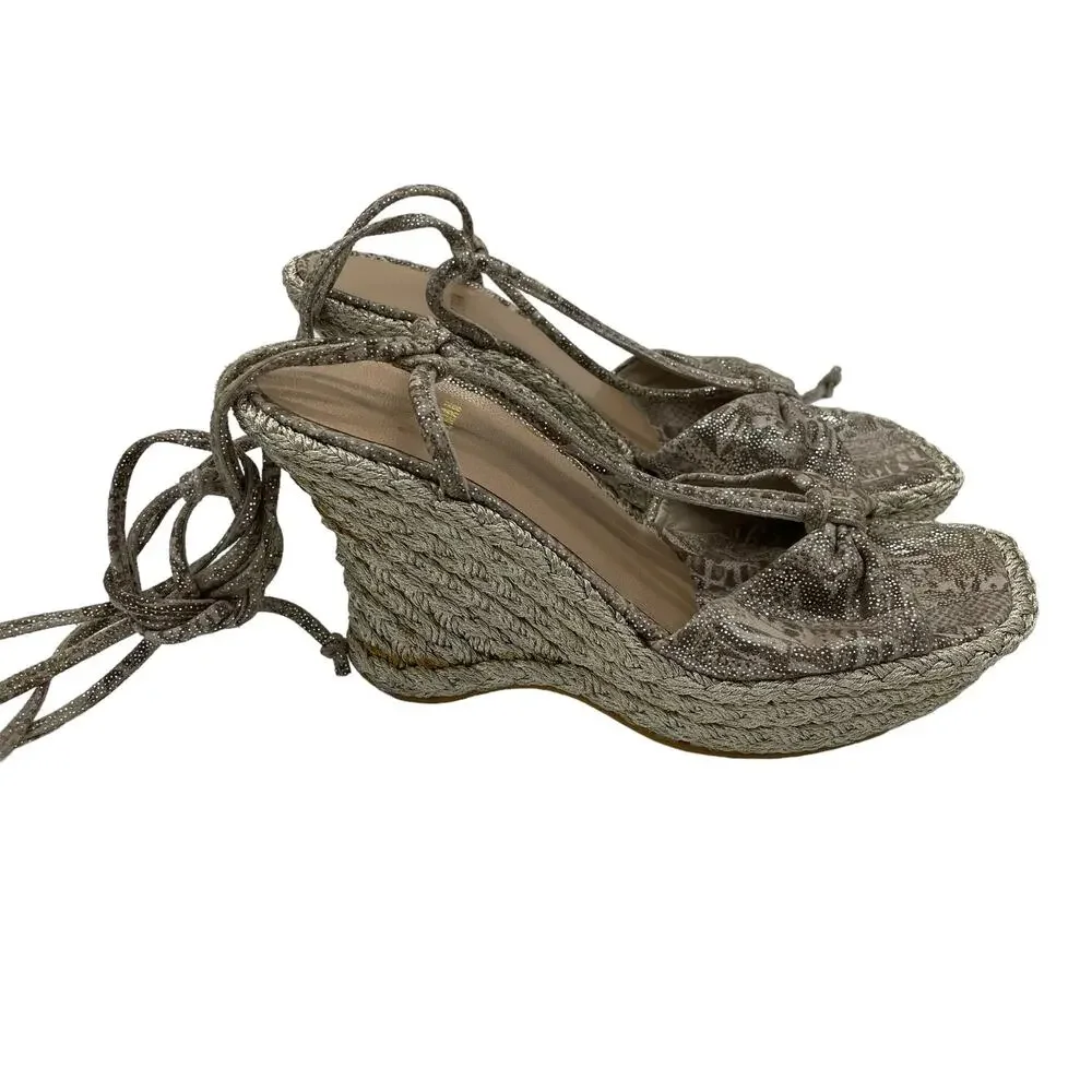 Stuart Weitzman Wishful Espadrilles Wedge Sandal - Tan Nairobi Patch - 6M